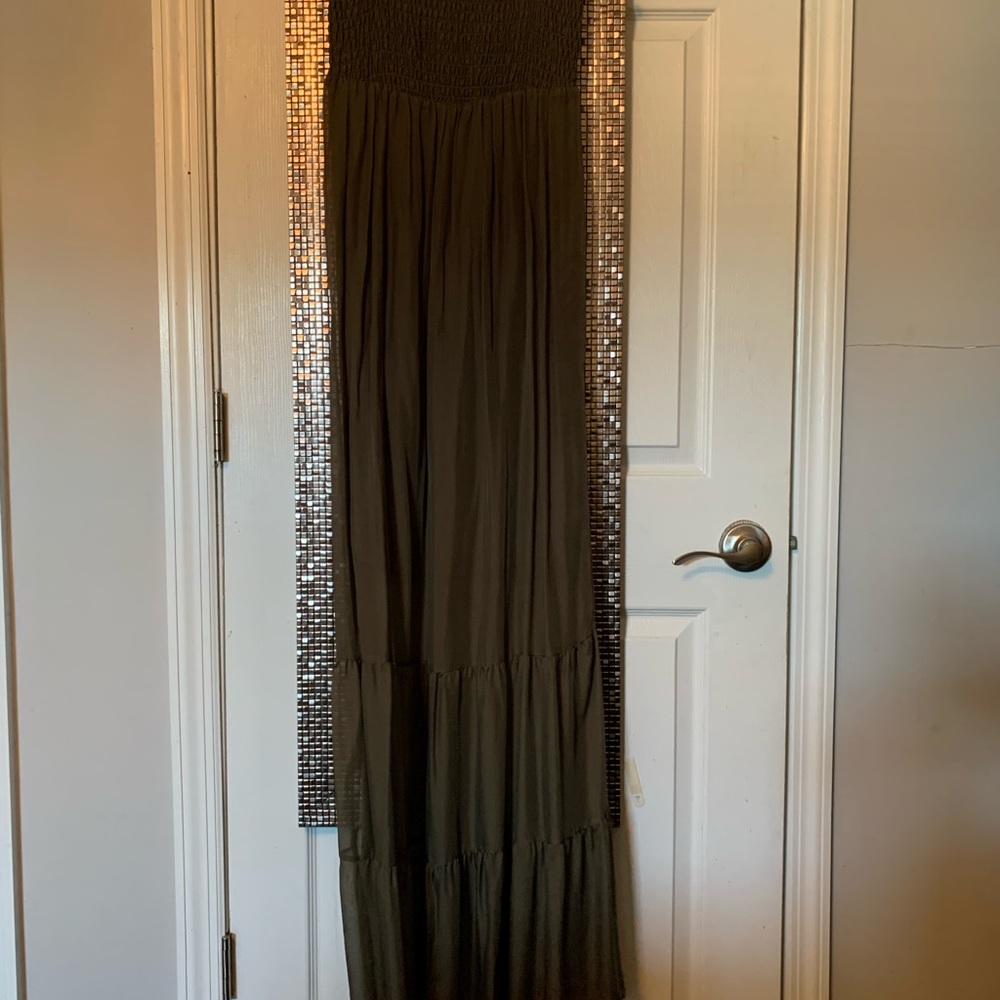 Worn only once- olive green, strapless maxi- sz L